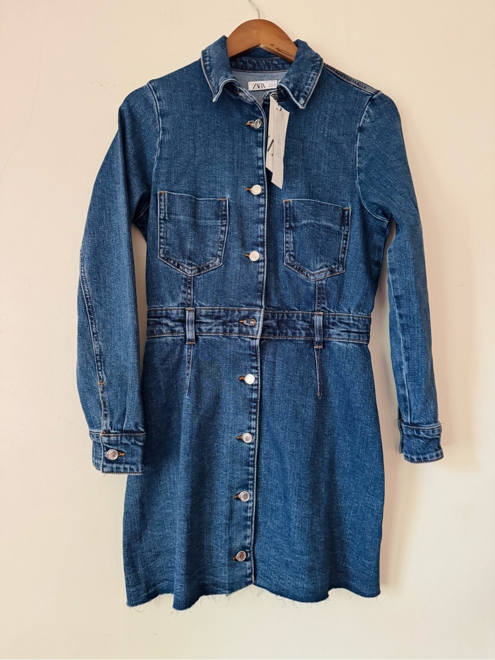 NWT ZARA Blue Button-Front Denim Dress - Size L